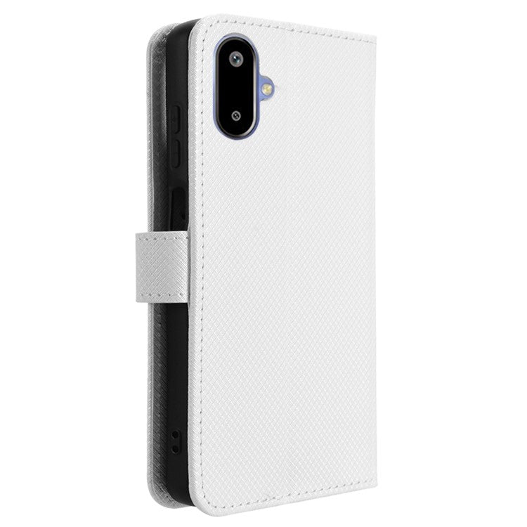For Samsung Galaxy F06 5G / M06 5G Case PU Leather Diamond Texture Wallet Phone Cover - White