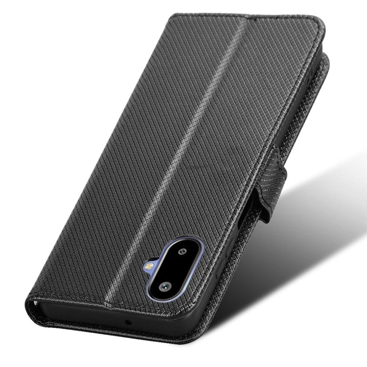 For Samsung Galaxy F06 5G / M06 5G Case PU Leather Diamond Texture Wallet Phone Cover - Black