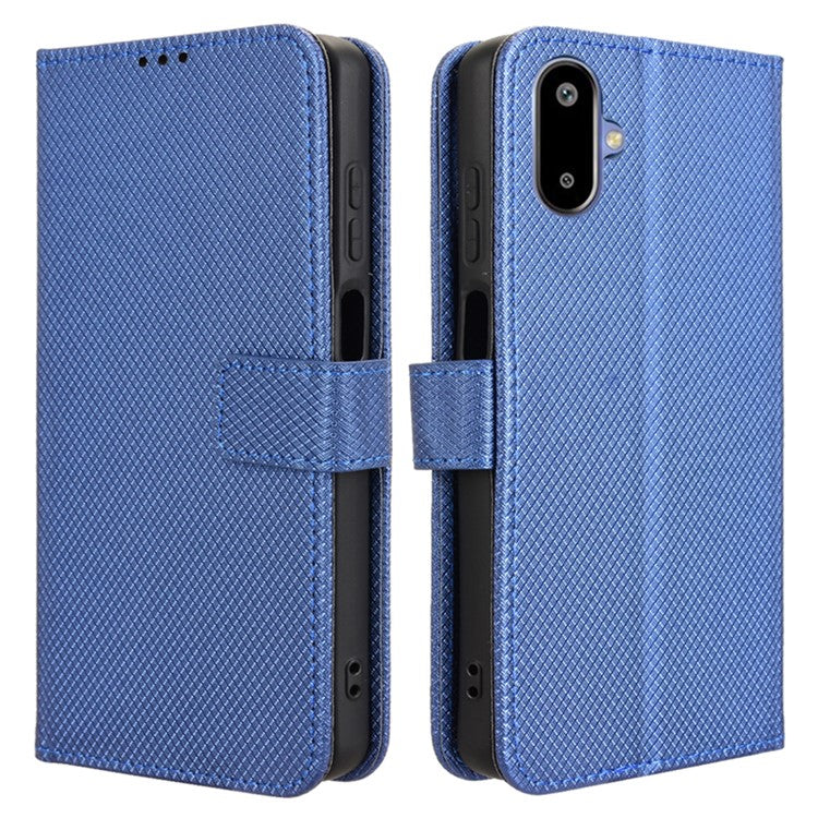 For Samsung Galaxy F06 5G / M06 5G Case PU Leather Diamond Texture Wallet Phone Cover - Blue