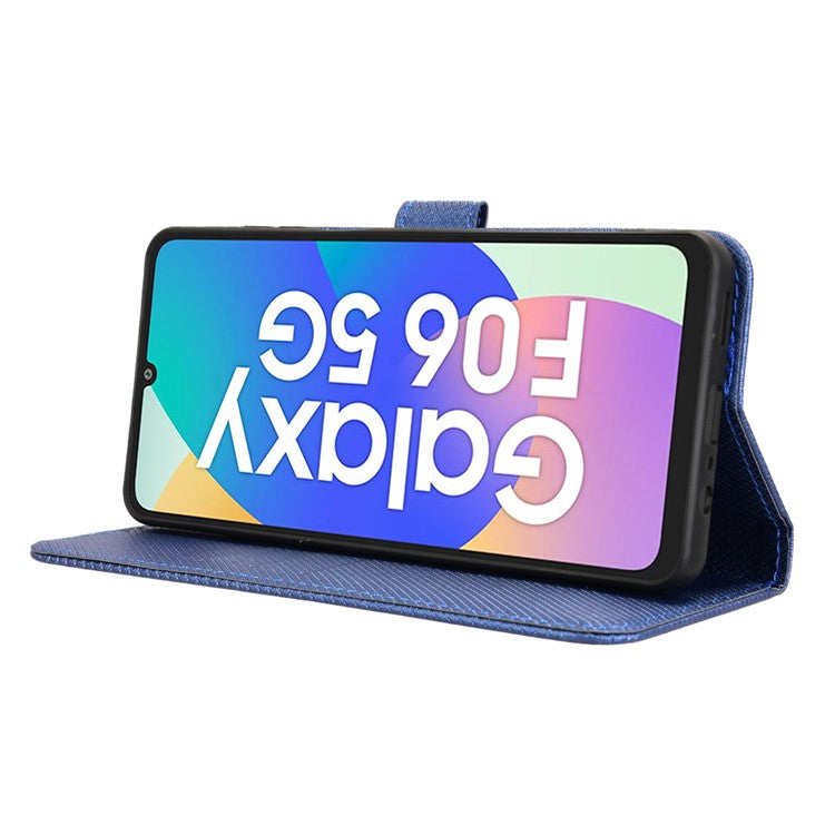 For Samsung Galaxy F06 5G / M06 5G Case PU Leather Diamond Texture Wallet Phone Cover - Blue