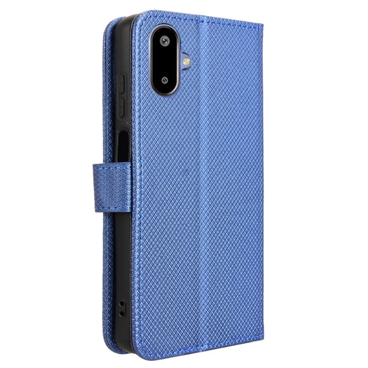 For Samsung Galaxy F06 5G / M06 5G Case PU Leather Diamond Texture Wallet Phone Cover - Blue