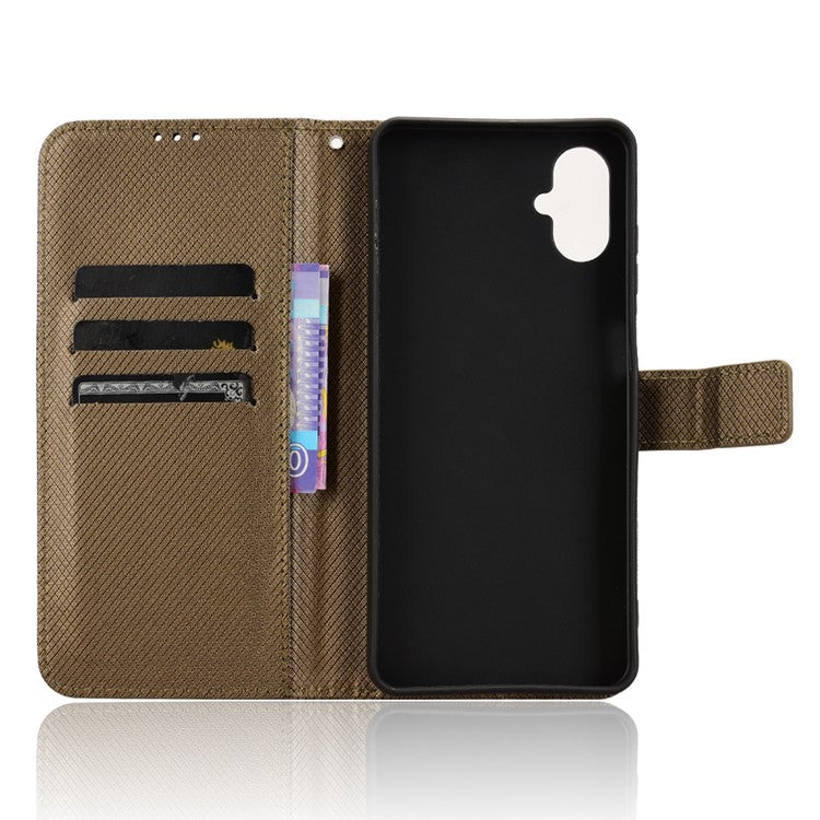 For Samsung Galaxy F06 5G / M06 5G Case PU Leather Diamond Texture Wallet Phone Cover - Brown