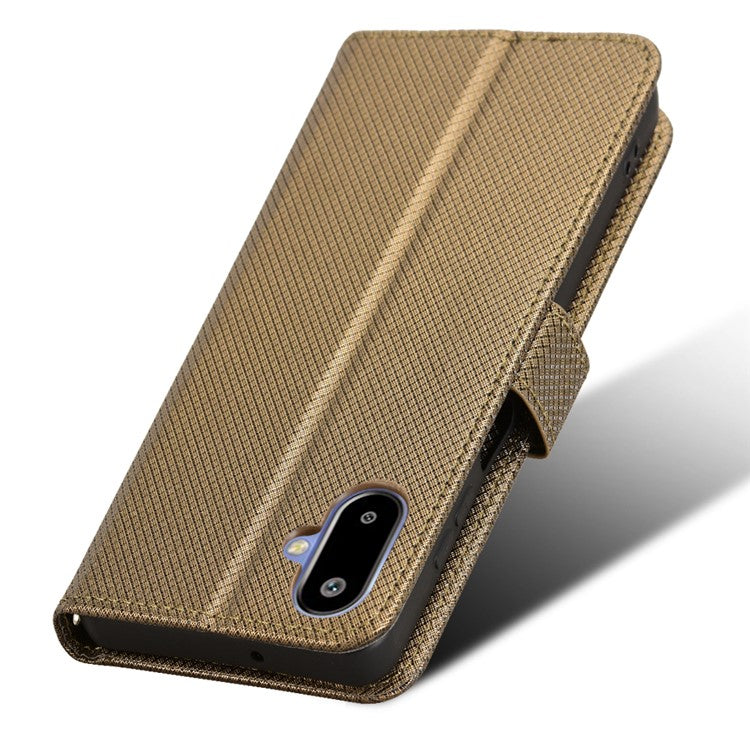 For Samsung Galaxy F06 5G / M06 5G Case PU Leather Diamond Texture Wallet Phone Cover - Brown