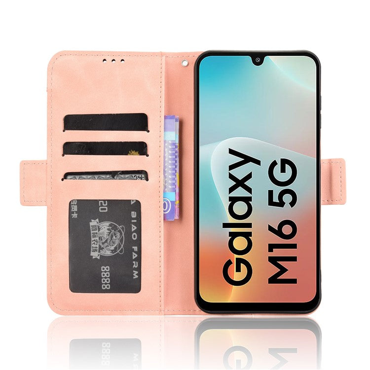 For Samsung Galaxy M16 5G / F16 5G Leather Case Phone Wallet Cover with Multiple Card Slots - Pink