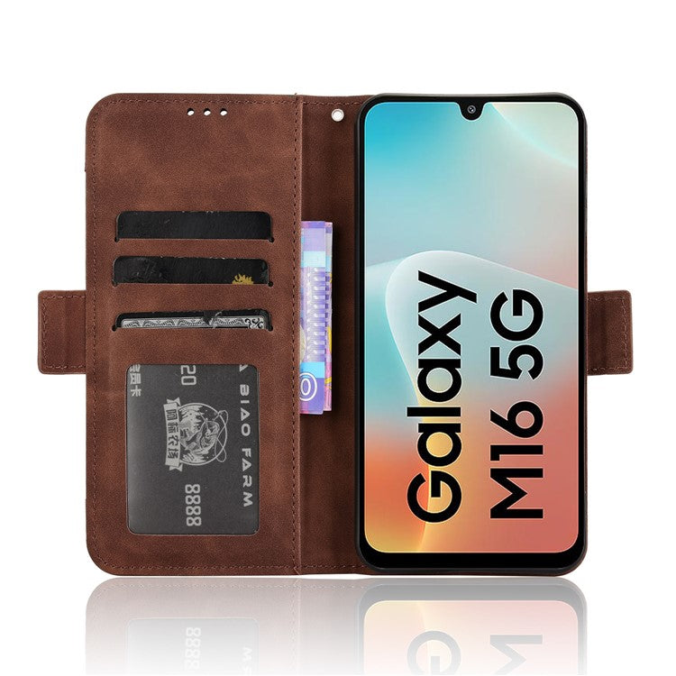 For Samsung Galaxy M16 5G / F16 5G Leather Case Phone Wallet Cover with Multiple Card Slots - Brown