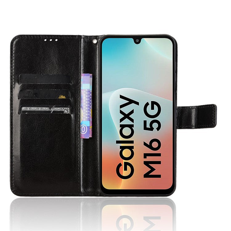 For Samsung Galaxy M16 5G / F16 5G Case Crazy Horse Texture PU Leather Phone Wallet Cover - Black
