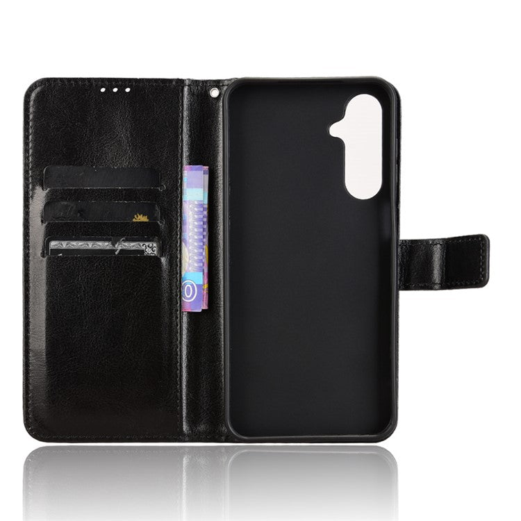For Samsung Galaxy M16 5G / F16 5G Case Crazy Horse Texture PU Leather Phone Wallet Cover - Black
