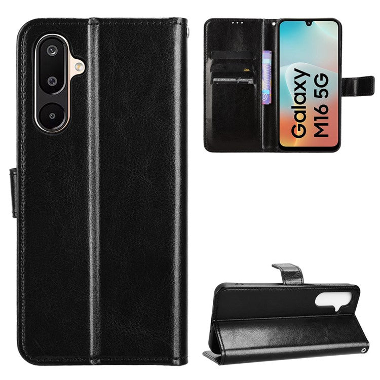 For Samsung Galaxy M16 5G / F16 5G Case Crazy Horse Texture PU Leather Phone Wallet Cover - Black