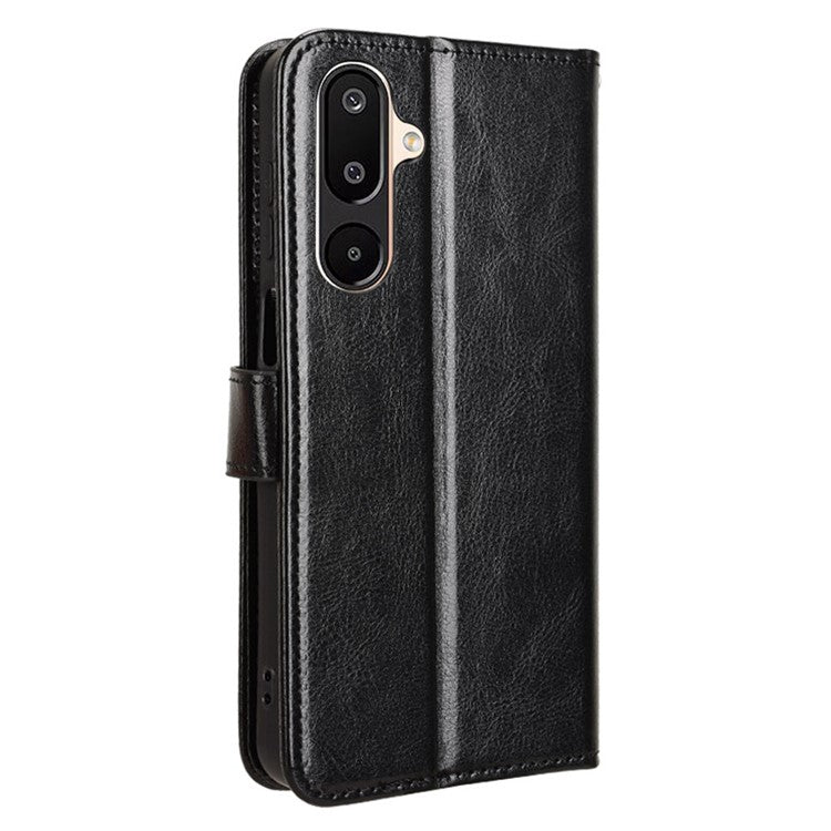 For Samsung Galaxy M16 5G / F16 5G Case Crazy Horse Texture PU Leather Phone Wallet Cover - Black