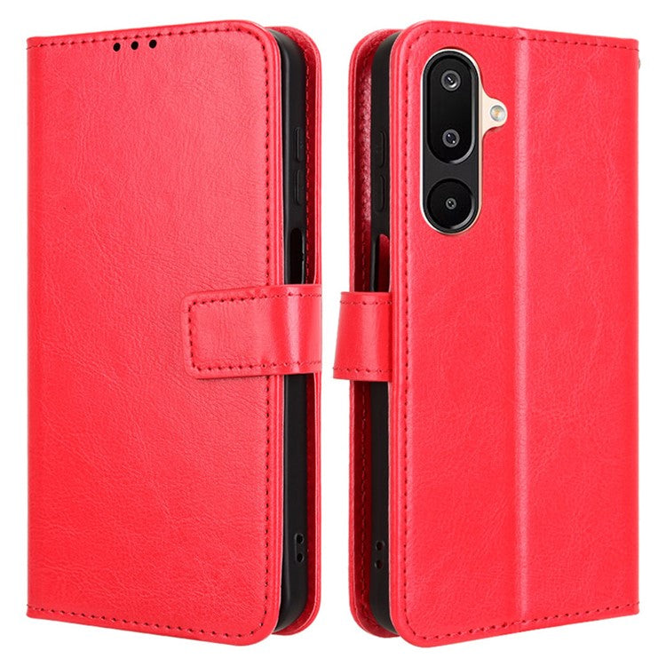 For Samsung Galaxy M16 5G / F16 5G Case Crazy Horse Texture PU Leather Phone Wallet Cover - Red