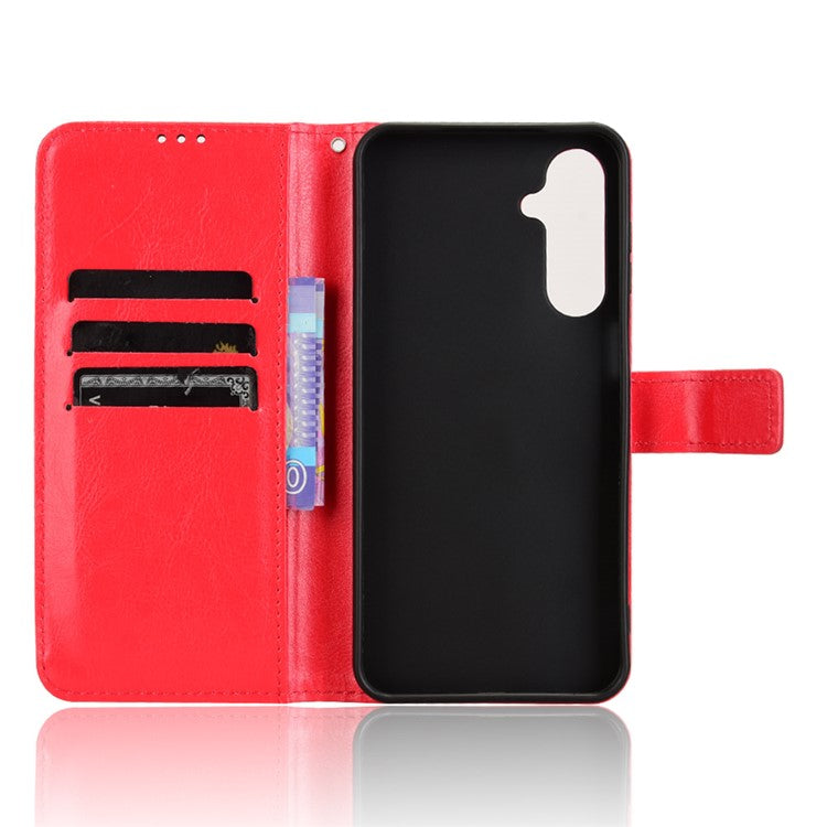 For Samsung Galaxy M16 5G / F16 5G Case Crazy Horse Texture PU Leather Phone Wallet Cover - Red