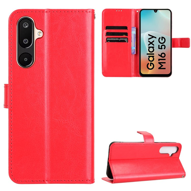 For Samsung Galaxy M16 5G / F16 5G Case Crazy Horse Texture PU Leather Phone Wallet Cover - Red