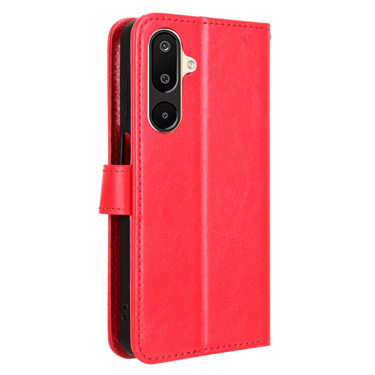 For Samsung Galaxy M16 5G / F16 5G Case Crazy Horse Texture PU Leather Phone Wallet Cover - Red
