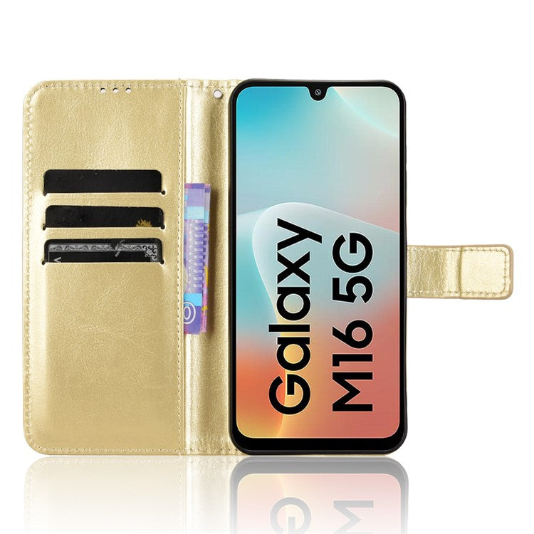 For Samsung Galaxy M16 5G / F16 5G Case Crazy Horse Texture PU Leather Phone Wallet Cover - Gold