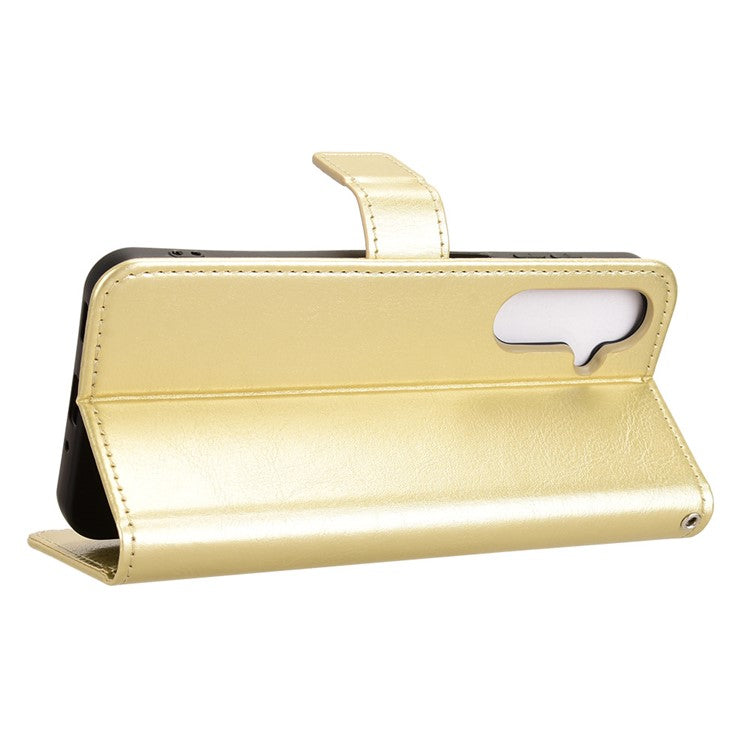 For Samsung Galaxy M16 5G / F16 5G Case Crazy Horse Texture PU Leather Phone Wallet Cover - Gold