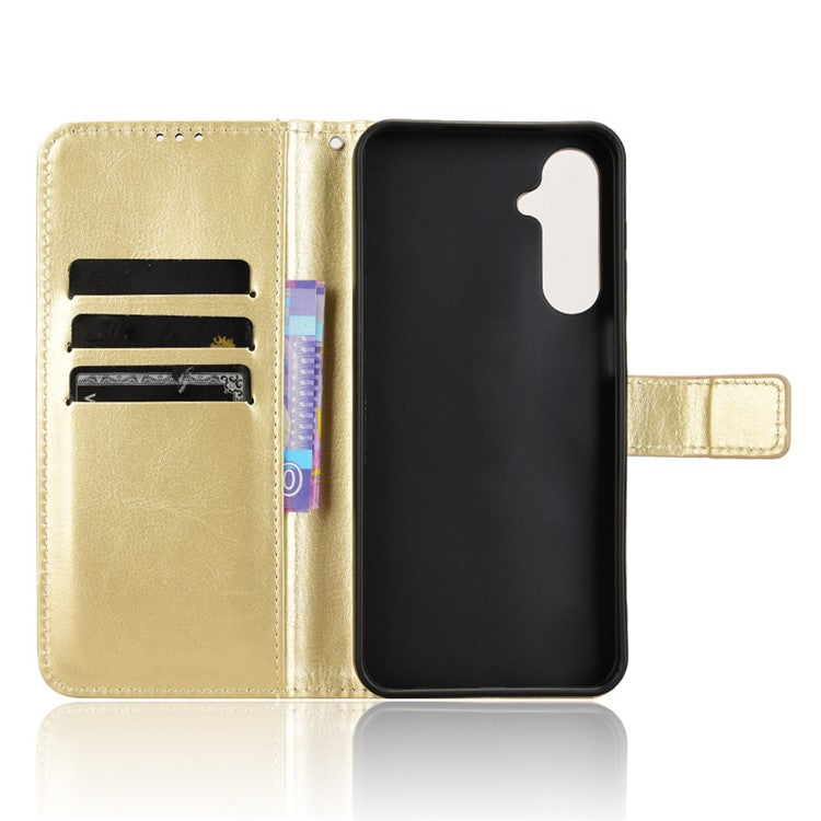 For Samsung Galaxy M16 5G / F16 5G Case Crazy Horse Texture PU Leather Phone Wallet Cover - Gold