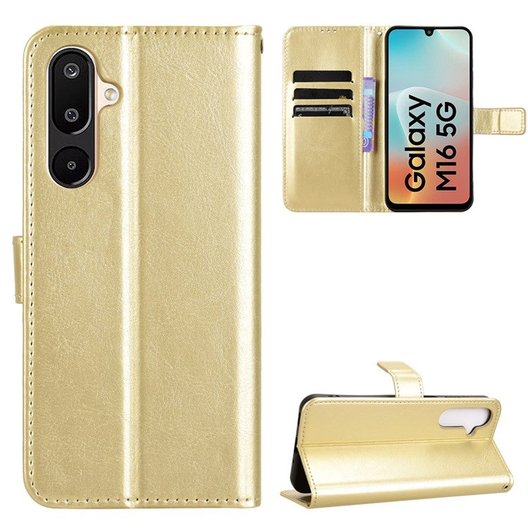 For Samsung Galaxy M16 5G / F16 5G Case Crazy Horse Texture PU Leather Phone Wallet Cover - Gold