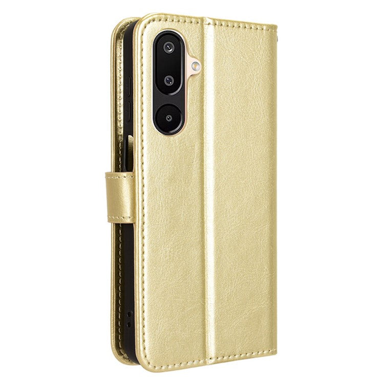 For Samsung Galaxy M16 5G / F16 5G Case Crazy Horse Texture PU Leather Phone Wallet Cover - Gold