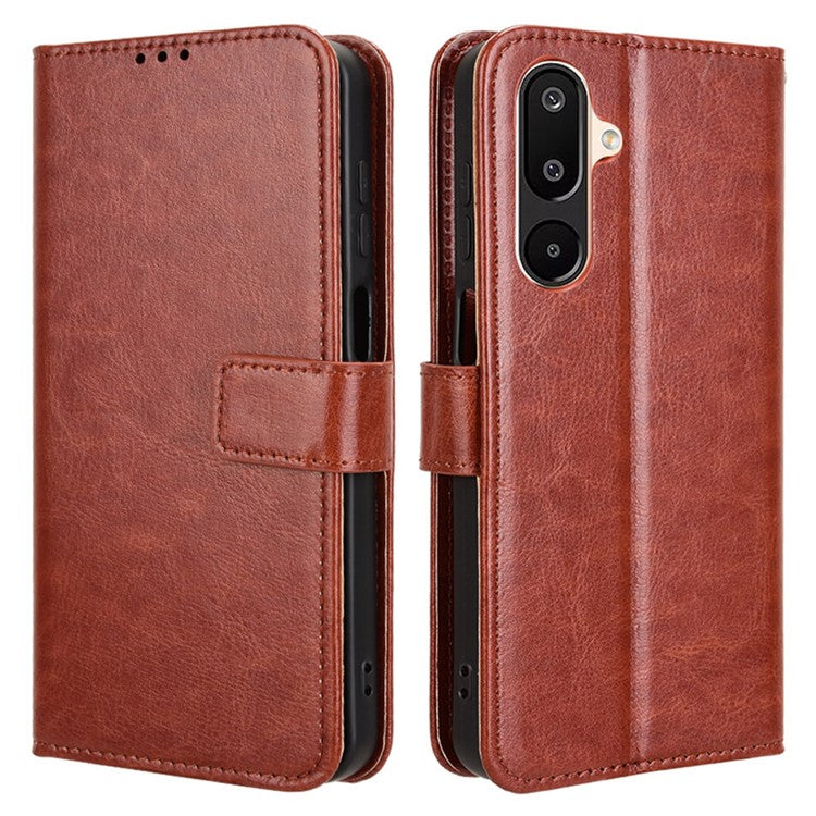 For Samsung Galaxy M16 5G / F16 5G Case Crazy Horse Texture PU Leather Phone Wallet Cover - Brown