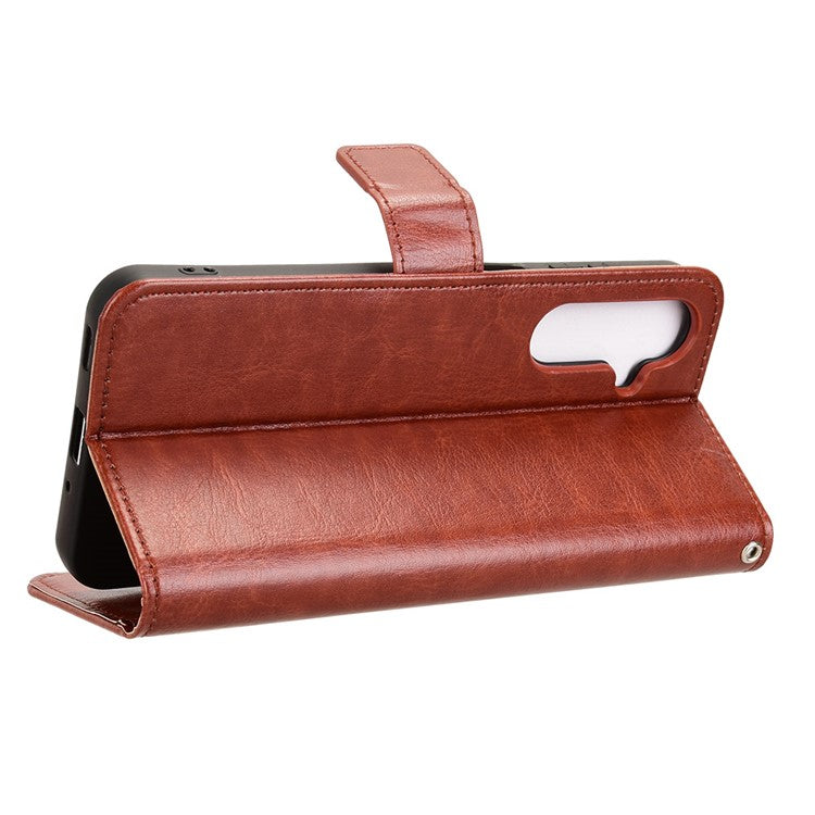 For Samsung Galaxy M16 5G / F16 5G Case Crazy Horse Texture PU Leather Phone Wallet Cover - Brown