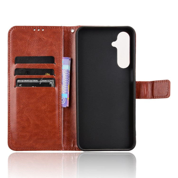 For Samsung Galaxy M16 5G / F16 5G Case Crazy Horse Texture PU Leather Phone Wallet Cover - Brown