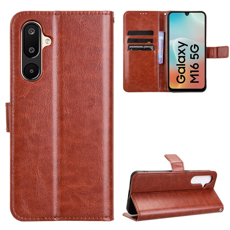 For Samsung Galaxy M16 5G / F16 5G Case Crazy Horse Texture PU Leather Phone Wallet Cover - Brown