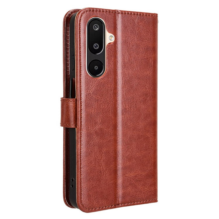 For Samsung Galaxy M16 5G / F16 5G Case Crazy Horse Texture PU Leather Phone Wallet Cover - Brown
