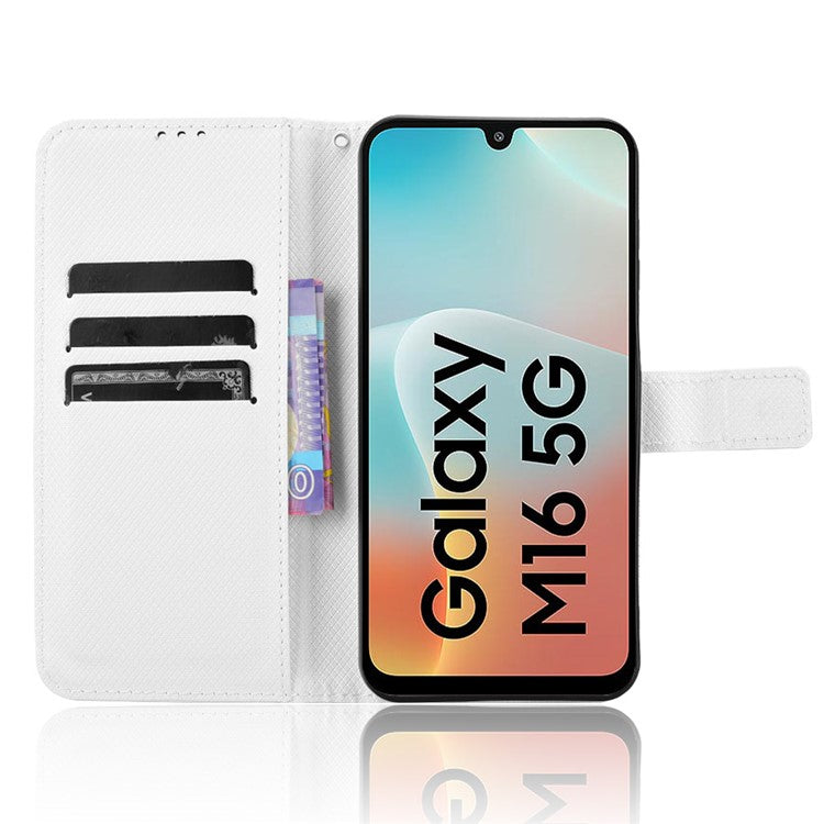 For Samsung Galaxy M16 5G / F16 5G Case PU Leather Diamond Texture Wallet Phone Cover - White
