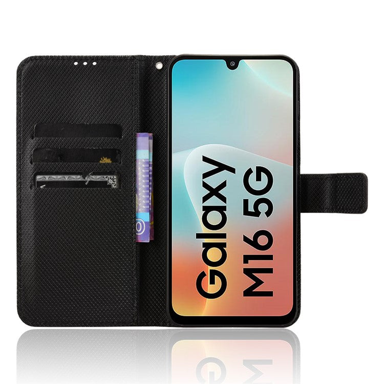 For Samsung Galaxy M16 5G / F16 5G Case PU Leather Diamond Texture Wallet Phone Cover - Black