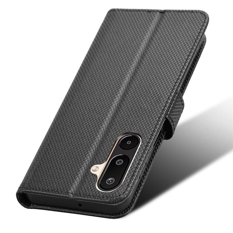 For Samsung Galaxy M16 5G / F16 5G Case PU Leather Diamond Texture Wallet Phone Cover - Black