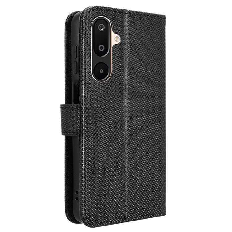 For Samsung Galaxy M16 5G / F16 5G Case PU Leather Diamond Texture Wallet Phone Cover - Black