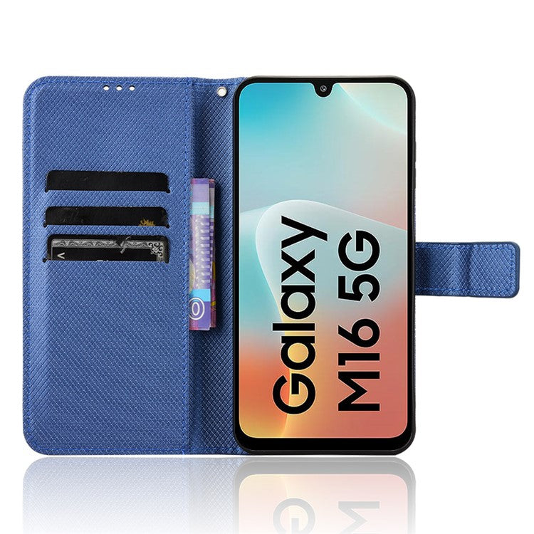 For Samsung Galaxy M16 5G / F16 5G Case PU Leather Diamond Texture Wallet Phone Cover - Blue