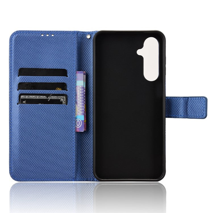 For Samsung Galaxy M16 5G / F16 5G Case PU Leather Diamond Texture Wallet Phone Cover - Blue