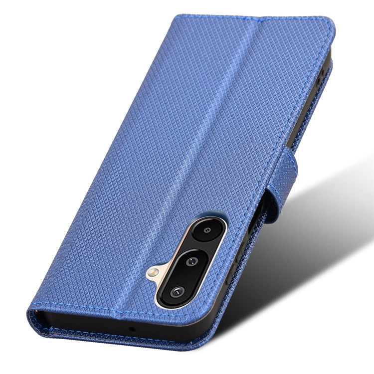 For Samsung Galaxy M16 5G / F16 5G Case PU Leather Diamond Texture Wallet Phone Cover - Blue