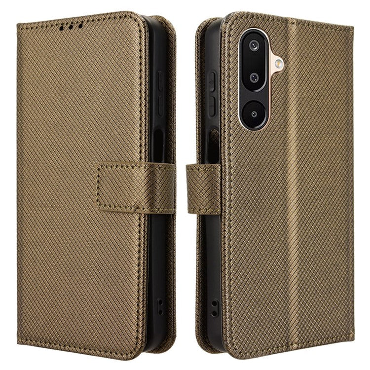 For Samsung Galaxy M16 5G / F16 5G Case PU Leather Diamond Texture Wallet Phone Cover - Brown