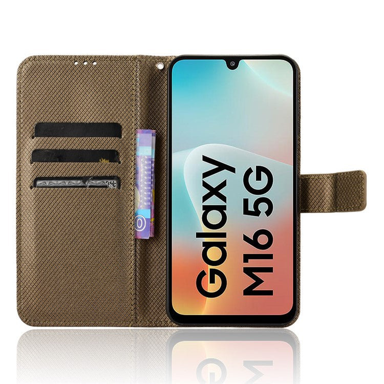For Samsung Galaxy M16 5G / F16 5G Case PU Leather Diamond Texture Wallet Phone Cover - Brown