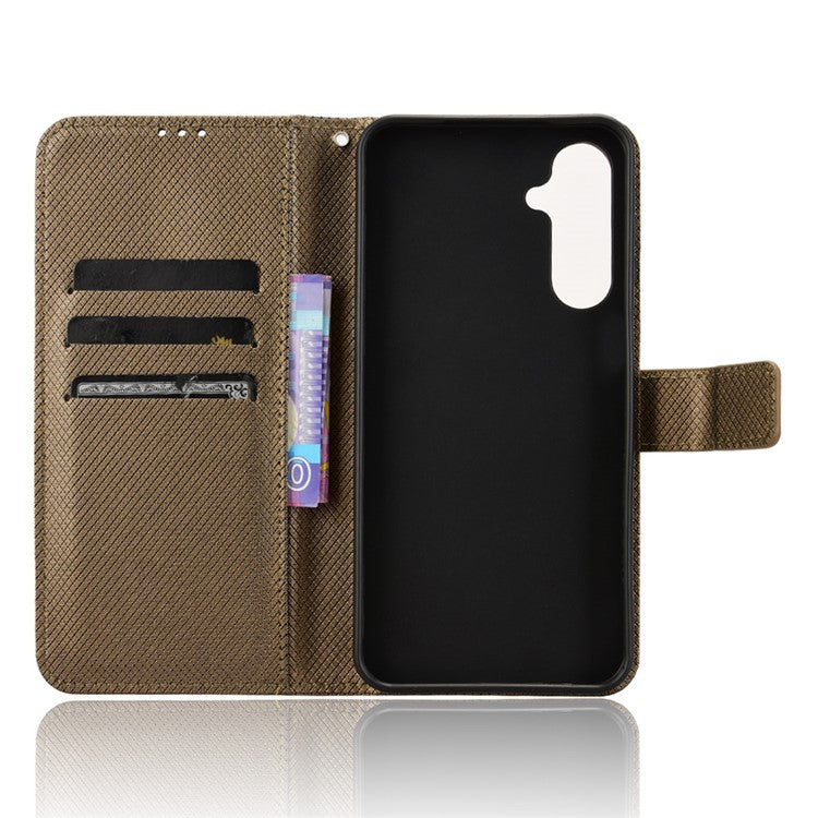 For Samsung Galaxy M16 5G / F16 5G Case PU Leather Diamond Texture Wallet Phone Cover - Brown