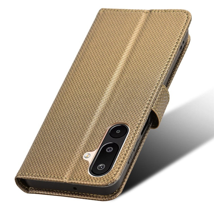 For Samsung Galaxy M16 5G / F16 5G Case PU Leather Diamond Texture Wallet Phone Cover - Brown