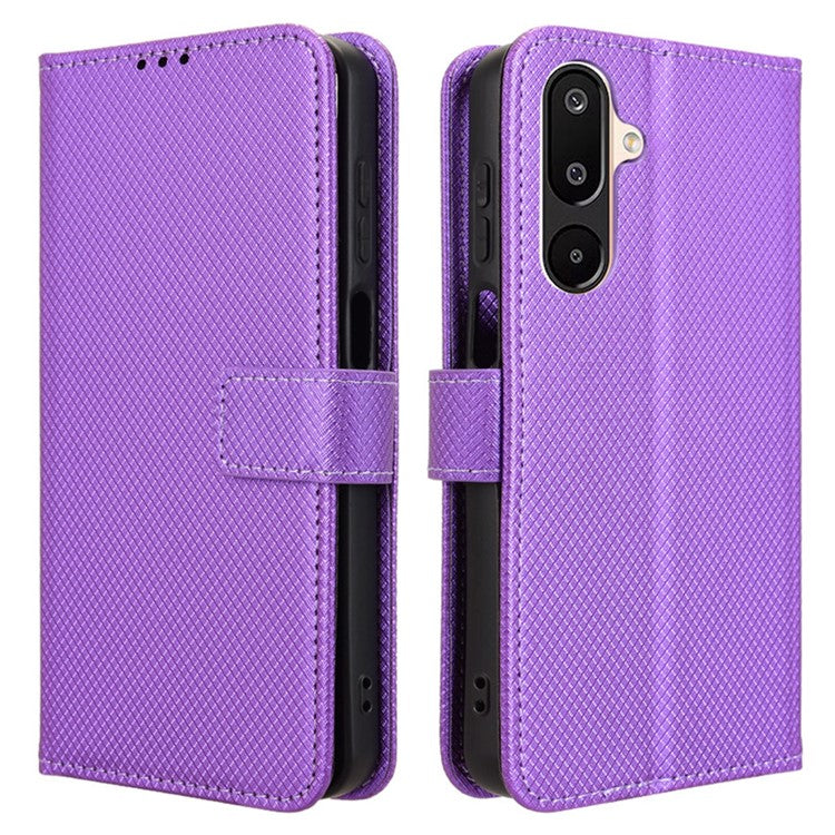 For Samsung Galaxy M16 5G / F16 5G Case PU Leather Diamond Texture Wallet Phone Cover - Purple