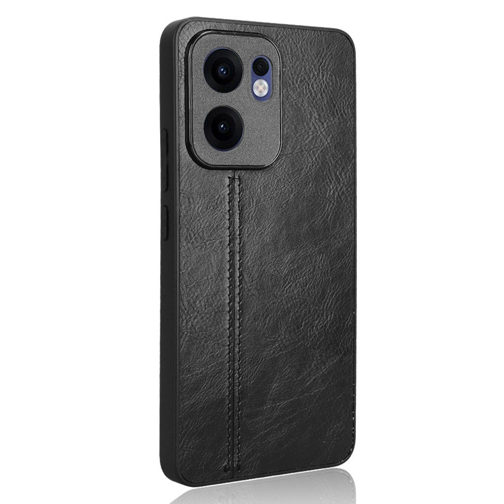 For Oppo Reno13 F 5G Case Cowhide Texture Leather + TPU + PC Phone Cover Stitching Line - Black
