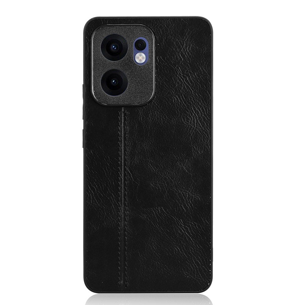 For Oppo Reno13 F 5G Case Cowhide Texture Leather + TPU + PC Phone Cover Stitching Line - Black