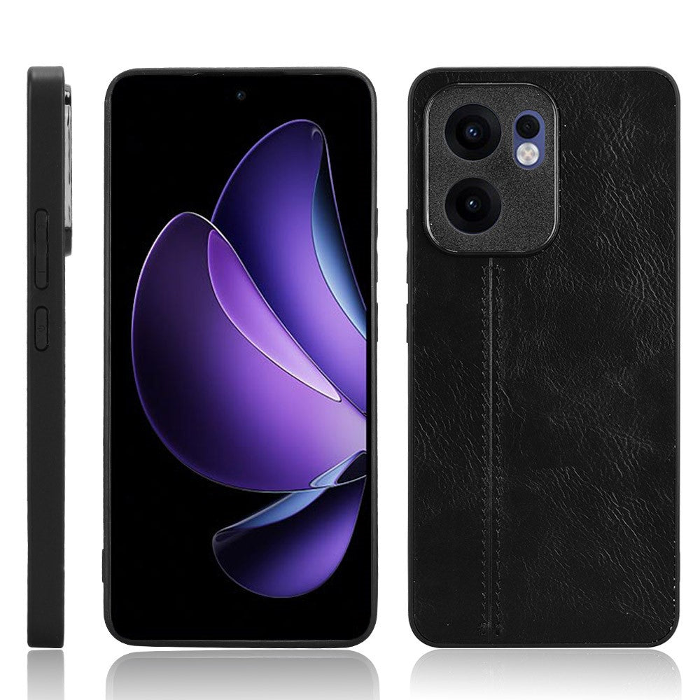 For Oppo Reno13 F 5G Case Cowhide Texture Leather + TPU + PC Phone Cover Stitching Line - Black