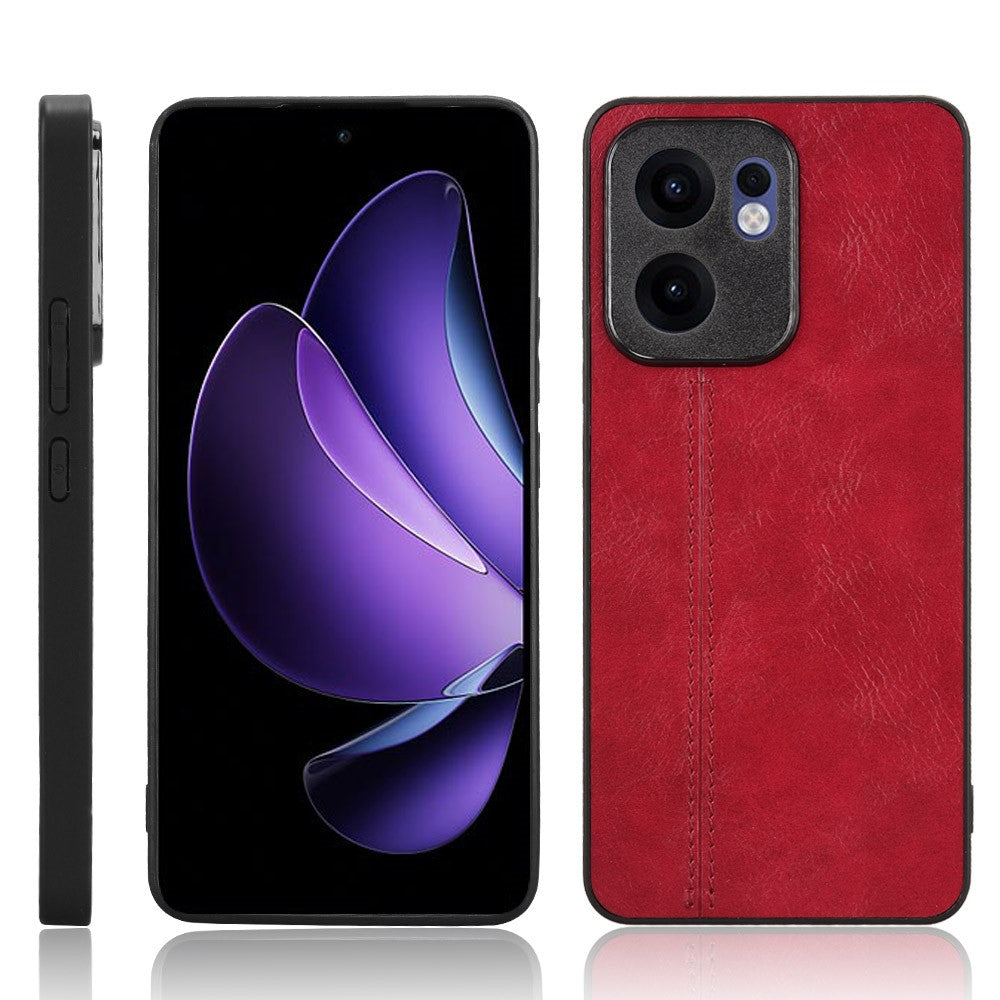 For Oppo Reno13 F 5G Case Cowhide Texture Leather + TPU + PC Phone Cover Stitching Line - Red