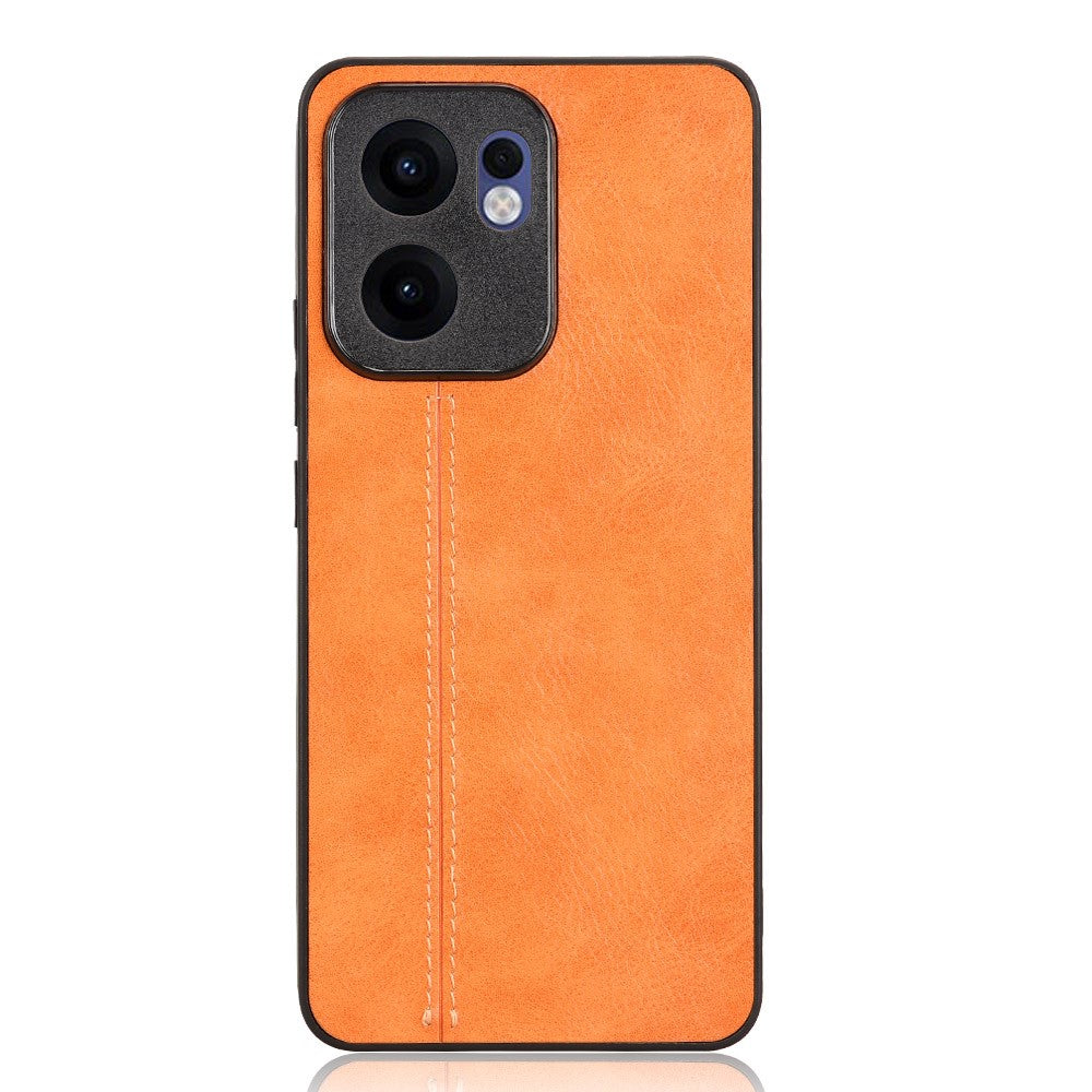 For Oppo Reno13 F 5G Case Cowhide Texture Leather + TPU + PC Phone Cover Stitching Line - Orange