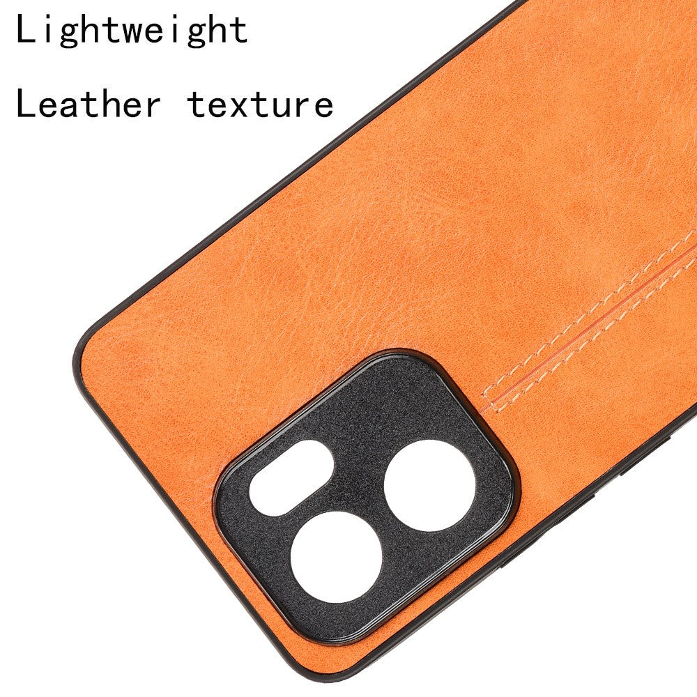 For Oppo Reno13 F 5G Case Cowhide Texture Leather + TPU + PC Phone Cover Stitching Line - Orange