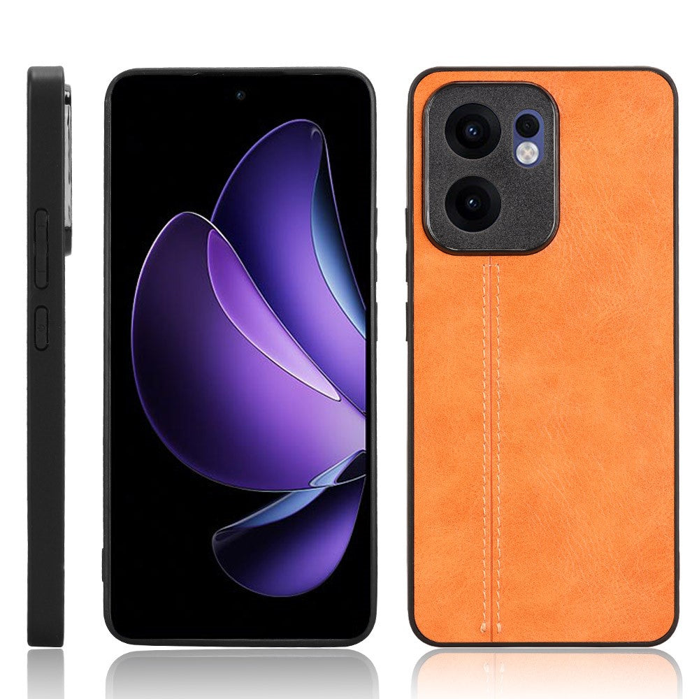 For Oppo Reno13 F 5G Case Cowhide Texture Leather + TPU + PC Phone Cover Stitching Line - Orange