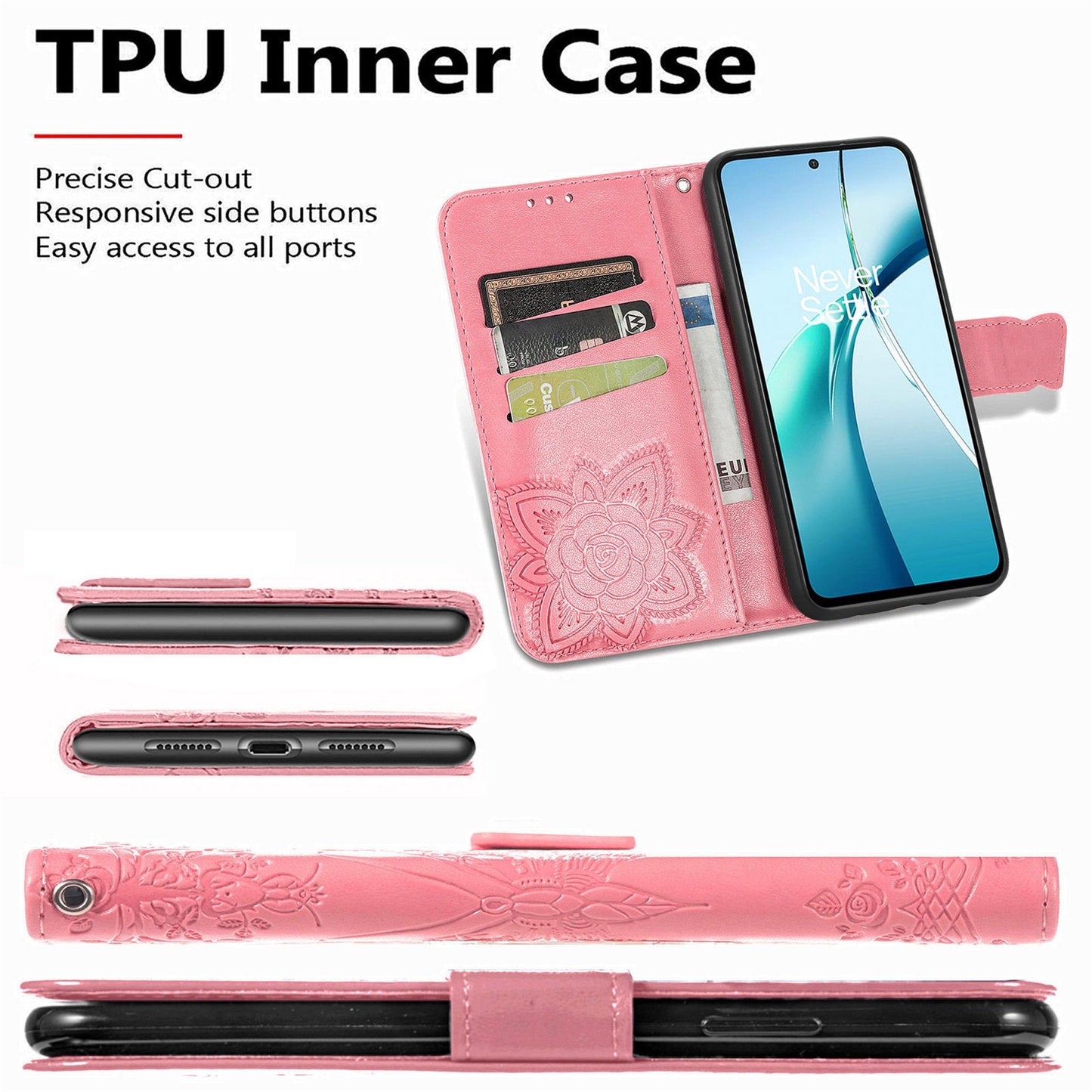 For Oppo Reno13 5G (Global) Case with Strap Butterfly Pattern PU Leather Wallet Phone Cover - Pink
