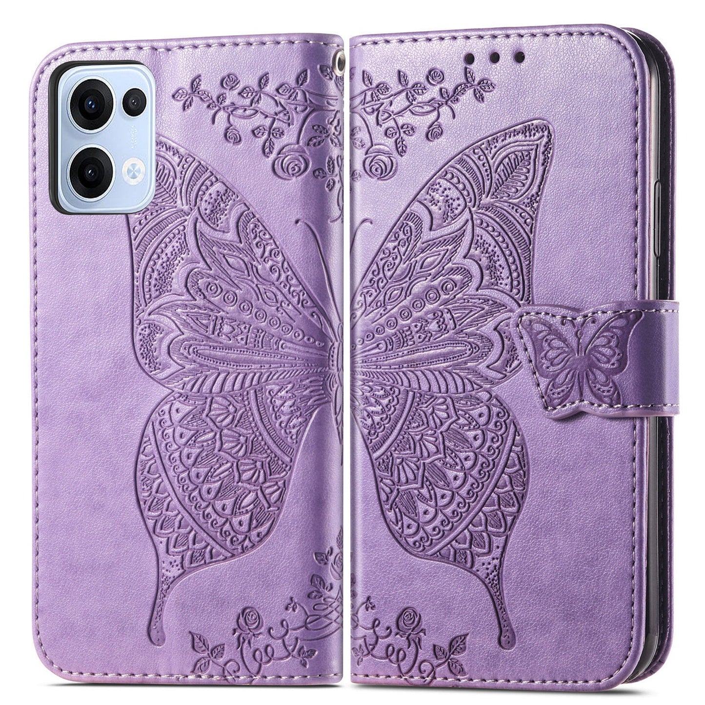 For Oppo Reno13 5G (Global) Case with Strap Butterfly Pattern PU Leather Wallet Phone Cover - Light Purple