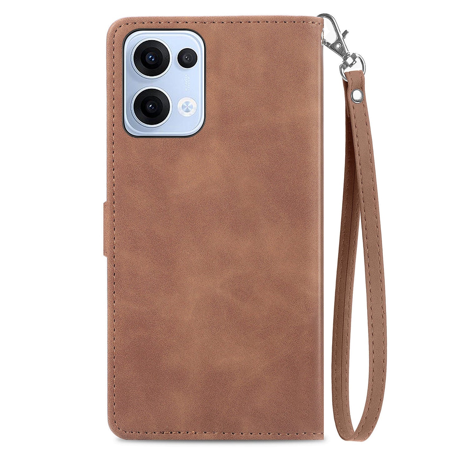 For Oppo Reno13 5G (Global) Zipper Wallet Case with Strap Flower Imprint PU Leather Phone Cover - Brown
