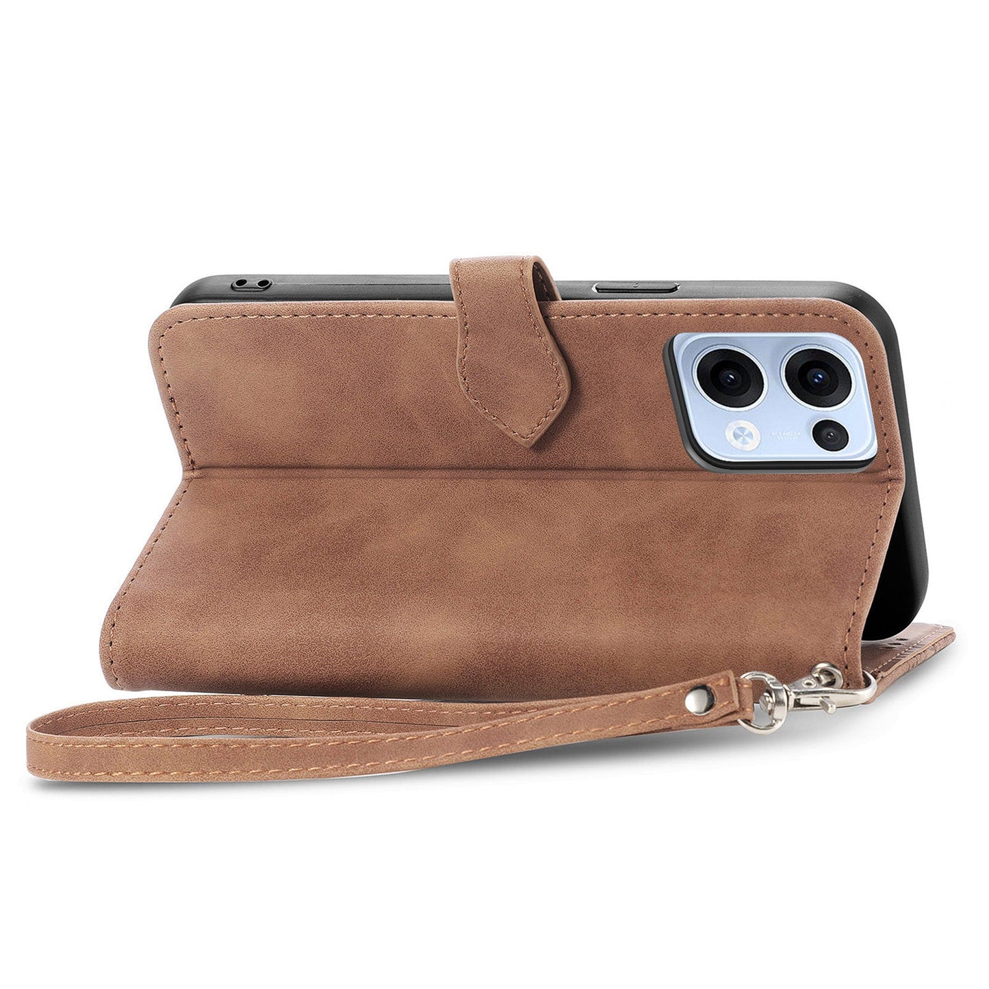 For Oppo Reno13 5G (Global) Zipper Wallet Case with Strap Flower Imprint PU Leather Phone Cover - Brown